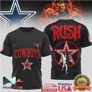 Dallas Cowboys x Rush Rock Band Starman Mashup Black T Shirt