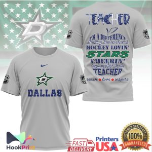 Dallas Stars Hockey Loving Teacher Teach Love Inspire T Shirt
