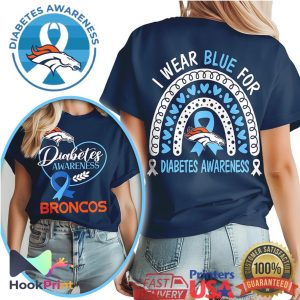 Denver Broncos Diabetes Awareness Blue Ribbon Rainbow Football Fan T Shirt