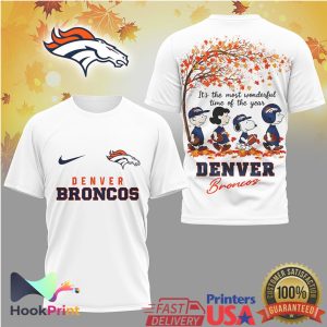 Denver Broncos Peanuts Gang Autumn Leaves Fall Football Fan T Shirt