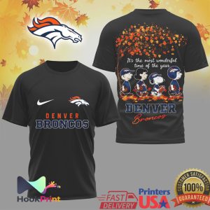 Denver Broncos Peanuts Gang Autumn Leaves Fall Football Fan T Shirt
