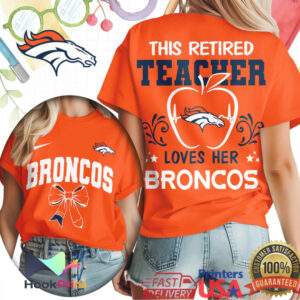 Denver Broncos Retired Teacher Loves Her Team Apple Heart men’s Game Day School T Shirt Denver Broncos Retired Teacher Loves Her Team Apple Heart men’s Game Day School T Shirt