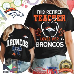 Denver Broncos Retired Teacher Loves Her Team Apple Heart men's Game Day School T Shirt