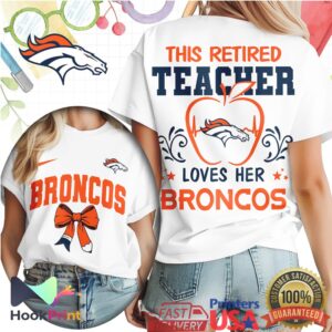 Denver Broncos Retired Teacher Loves Her Team Apple Heart men's Game Day School T Shirt