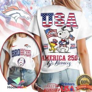 Denver Broncos Snoopy America 250 Home of the Brave Graphic T Shirt