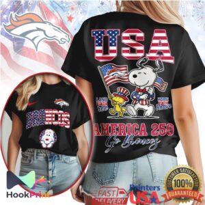 Denver Broncos Snoopy America 250 Home of the Brave Graphic T Shirt