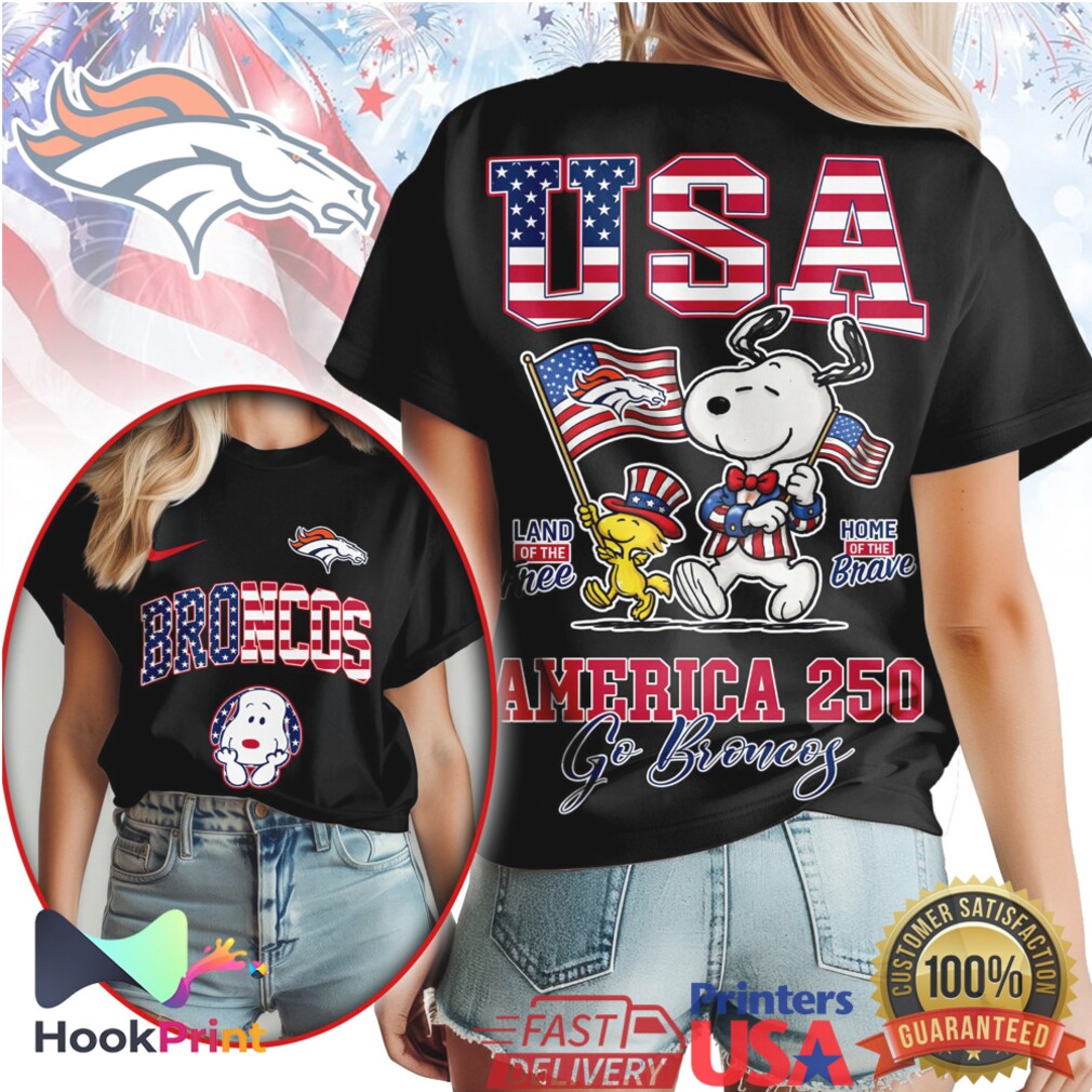 Denver Broncos Snoopy America 250 Home of the Brave Graphic T Shirt Denver Broncos Snoopy America 250 Home of the Brave Graphic T Shirt