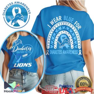 Detroit Lions Diabetes Awareness I Wear Blue For Lions Fans Awareness T Shirt