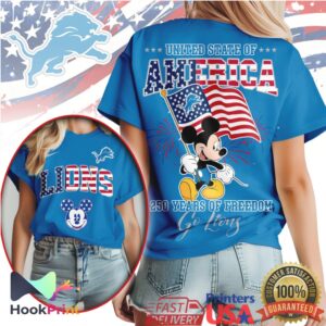 Detroit Lions Mickey Mouse Patriotic 250 Years of Freedom T Shirt