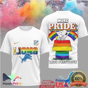 Detroit Lions NFL More Pride Less Prejudice Snoopy Rainbow 2026 T Shirt Detroit Lions NFL More Pride Less Prejudice Snoopy Rainbow 2026 T Shirt