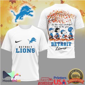 Detroit Lions Peanuts Autumn Snoopy Fall Foliage Football Fan T Shirt