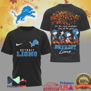Detroit Lions Peanuts Autumn Snoopy Fall Foliage Football Fan T Shirt