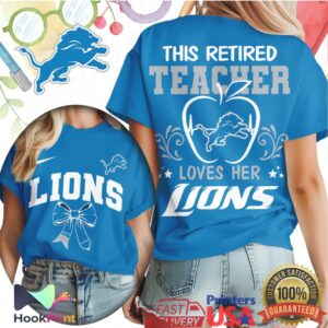 Detroit Lions Retired Teacher Loves Her Team Apple Heart men's Game Day School T Shirt