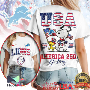 Detroit Lions Snoopy America 250 Land of the Free Patriotic T Shirt