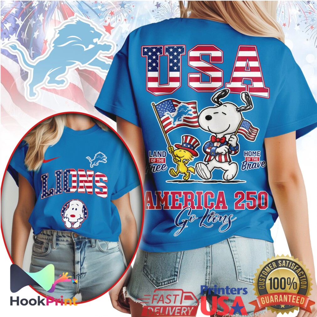Detroit Lions Snoopy America 250 Land of the Free Patriotic T Shirt Detroit Lions Snoopy America 250 Land of the Free Patriotic T Shirt