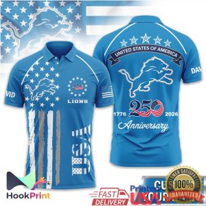 Detroit Lions USA 250th Anniversary 1776 2026 Patriotic Polo Shirt
