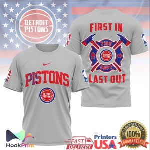 Detroit Pistons Fire Dept First In Last Out Firefighter Basketball T Shirt