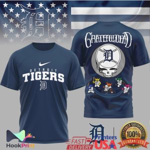 Detroit Tigers x Grateful Dead Stealie Logo Baseball T Shirt