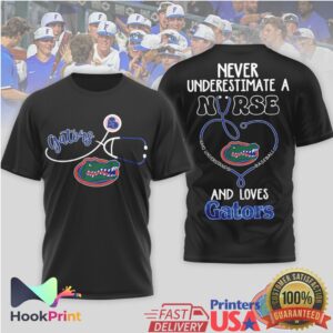 Florida Gators Baseball Never Underestimate A Nurse Women Blue White T Shirt