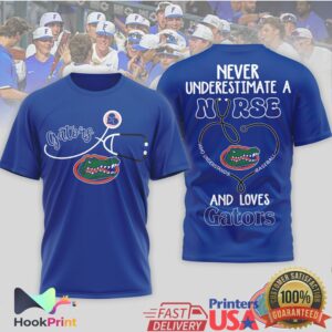 Florida Gators Baseball Never Underestimate A Nurse Women Blue White T Shirt