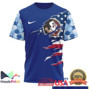 Florida State Seminoles NCAA Autism Awareness Support Blue Jigsaw Fans T Shirt
