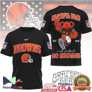 Grateful Dead x Cleveland Browns Dancing Bear Football T Shirt Grateful Dead x Cleveland Browns Dancing Bear Football T Shirt