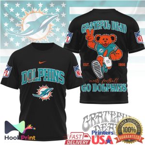 Grateful Dead x Miami Dolphins Dancing Bear NFL Mashup T Shirt Grateful Dead x Miami Dolphins Dancing Bear NFL Mashup T Shirt