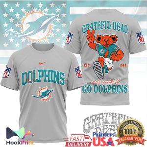 Grateful Dead x Miami Dolphins Dancing Bear NFL Mashup T Shirt
