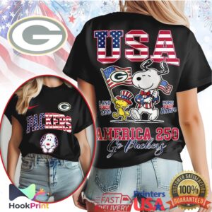 Green Bay Packers America 250 Snoopy Woodstock Patriotic NFL T Shirt Green Bay Packers America 250 Snoopy Woodstock Patriotic NFL T Shirt