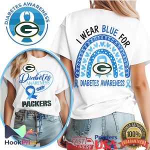Green Bay Packers Diabetes Awareness Rainbow Support Blue Ribbon Fan T Shirt