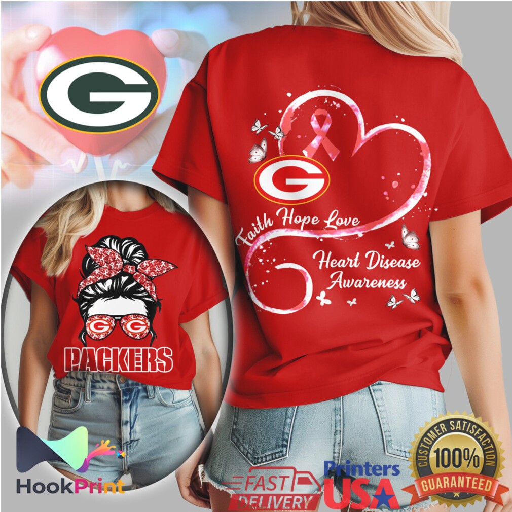 Green Bay Packers Messy Bun Heart Disease Awareness Faith Hope Love Red T Shirt Green Bay Packers Messy Bun Heart Disease Awareness Faith Hope Love Red T Shirt