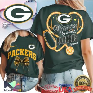 Green Bay Packers Nurse By Heart NFL Football Fan WoMedical Professional T Shirt