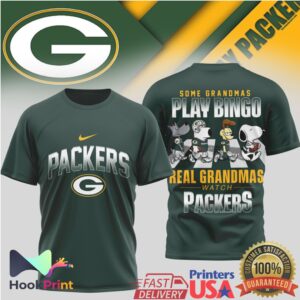 Green Bay Packers Real Grandmas Watch Packers Peanuts Characters Snoopy WoT Shirt