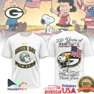 Green Bay Packers Snoopy 250 Years of America Patriotic T Shirt
