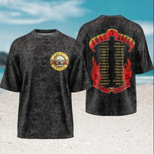 Guns N' Roses 2025 World Tour Dates Flame Logo Retro Mineral Wash Fan T Shirt