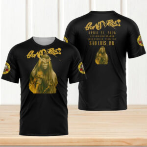 Guns N Roses São Luís BR April 21 2026 Event Gold Logo Retro T Shirt Guns N Roses São Luís BR April 21 2026 Event Gold Logo Retro T Shirt