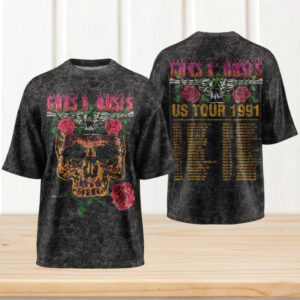 Guns N’ Roses US Tour 1991 Vintage Skull Rose Retro 90s Style Fan T Shirt Guns N’ Roses US Tour 1991 Vintage Skull Rose Retro 90s Style Fan T Shirt