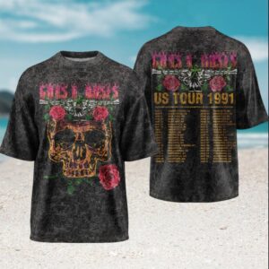 Guns N' Roses US Tour 1991 Vintage Skull Rose Retro 90s Style Fan T Shirt