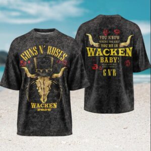 Guns N' Roses Wacken Open Air 2025 Festival Horns Skull Retro Vintage Fans T Shirt