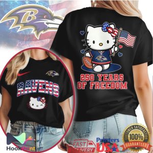 Hello Kitty Baltimore Ravens 250 Years Of Freedom American Flag NFL T Shirt