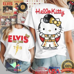 Hello Kitty Elvis Presley The King TCB White Jumpsuit T Shirt