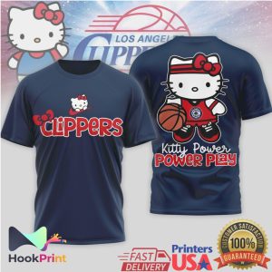 Hello Kitty LA Clippers Basketball Kitty Power Play Graphic T Shirt Hello Kitty LA Clippers Basketball Kitty Power Play Graphic T Shirt
