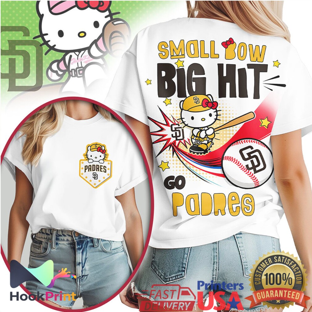 Hello Kitty x San Diego Padres Small Bow Big Hit MLB Baseball T Shirt Hello Kitty x San Diego Padres Small Bow Big Hit MLB Baseball T Shirt