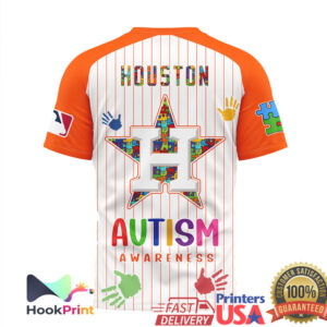Houston Astros MLB Autism Awareness 2026 Retro Pinstripe Puzzle Fans Men Women T Shirt