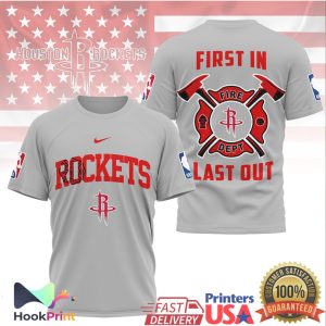 Houston Rockets Fire Dept First In Last Out Firefighter Basketball T Shirt