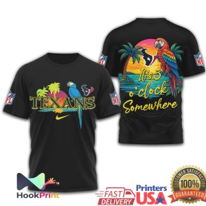 Houston Texans Margaritaville It's 5 O'Clock Somewhere Tropical Parrot T Shirt