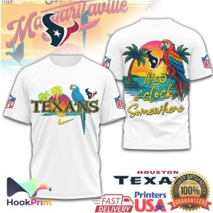 Houston Texans Margaritaville It's 5 O'Clock Somewhere Tropical Parrot T Shirt