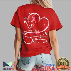 Houston Texans Messy Bun Heart Disease Awareness Faith Hope Love Red T Shirt
