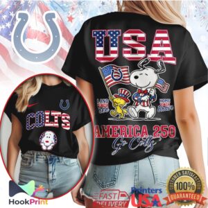 Indianapolis Colts America 250 Snoopy Woodstock USA Patriotic T Shirt Indianapolis Colts America 250 Snoopy Woodstock USA Patriotic T Shirt