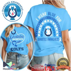 Indianapolis Colts Diabetes Awareness Blue Ribbon Rainbow Heart Fan T Shirt